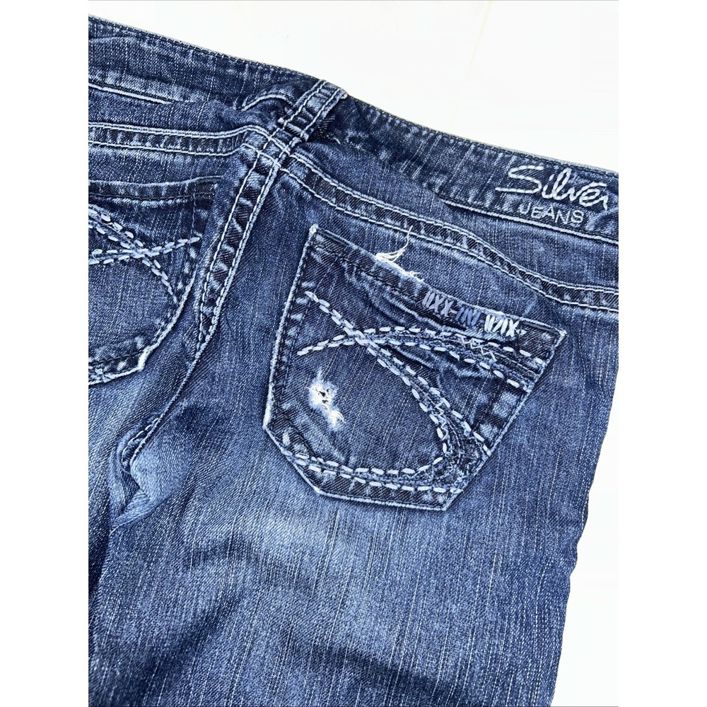 Silver Tuesday Bootcut Women's 26x33 Frayed Holes Thick Stitch Jeans Stretchy - Picture 6 of 10
